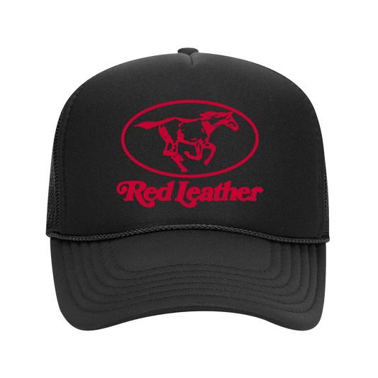 Red Leather Logo Trucker Hat